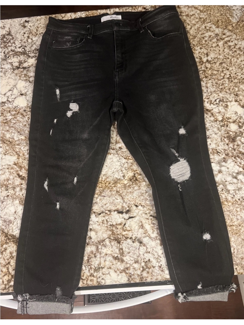 EXCELLENT - KANCAN Jeans Womens XL Black Stretch Denim Skinny Distressed Grunge